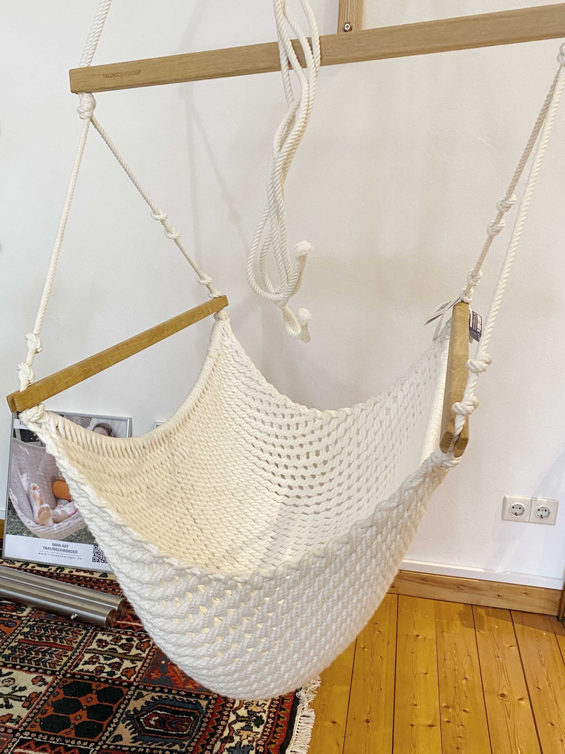 Vorführmodell - 2. Wahl - Babyschwinger Set - Netzfarbe natur, Holz unbehandelt, Seiltasche natur